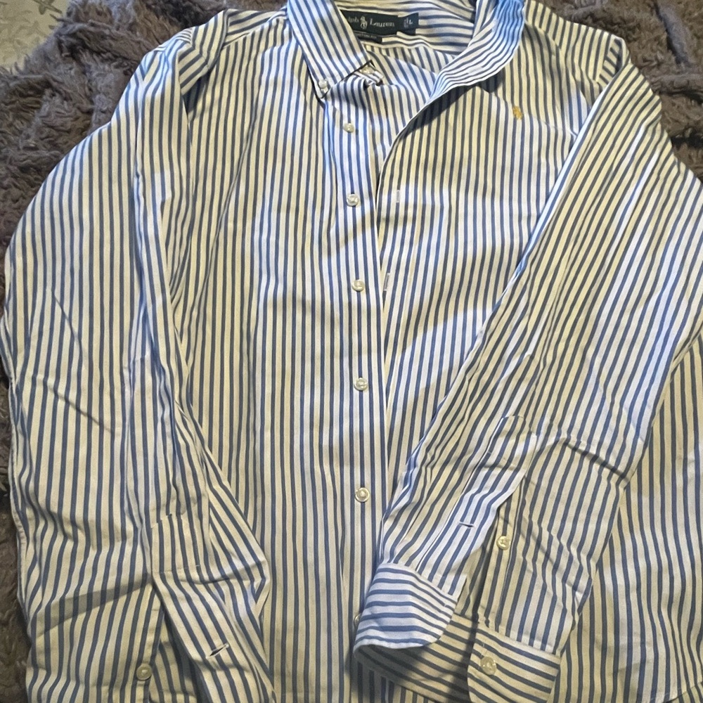 Ralph Lauren button down collar shirt, blue and white stripes in a Large size